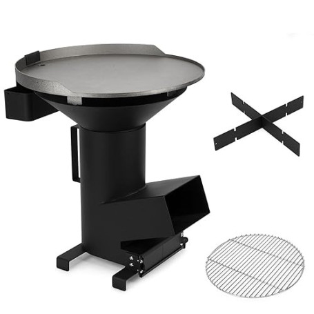 Onlyfire Poêle à fusée 3-1 Réchaud de Camping Multifonctionnel Rocket Stove avec grille de cuisson, plaque de cuisson, Idéal Pou