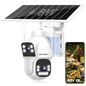 GENBOLT 2.5K AOV Solaire WiFi Caméra De Surveillance Extérieur sans Fil, Enregistrement 24/7 3MP+3MP IP Caméra Surveillance Batt