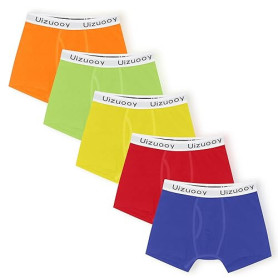 Uizuooy Boxer Enfant Garçon Coton Doux Stretch Boxer sous-Vêtements Caleçon Enfant pour Garçons 8-16 Ans, Lot de 5