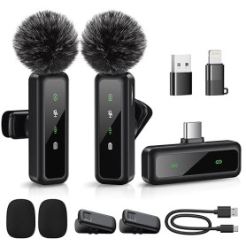 Microphone de Lavalier sans fil pour iPhone, iPad, appareils Android - Mini microphone à pince avec suppression du bruit, appair
