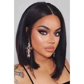 PORSMEER Perruque Femme Noir Bob Courte Naturelle Lisse Synthétique Cheveux Black Wig 10 pouces