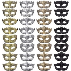 FEQO 32 Pièces Masque Vénitienne Femme Homme Masque Vintage Masques Antiques Rétro Mascarade Masque Bal Masqué pour Carnaval Hal