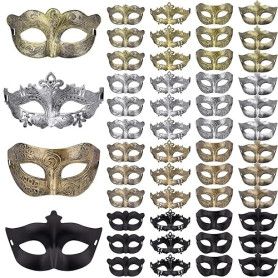 FEQO 48 Piezas Máscara Mascarada Venecianas Hombres Mujeres Máscara Vintage Mascarada Antique Mascaras Media Cara Máscara para C