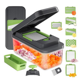 Ibergrif M524-7 Coupe-Légumes Multifonctions 8 en 1, Mandoline de Cuisine Professionnelle, Vegetable Chopper avec Bac Collecteur