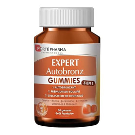 Forté Pharma - Expert AutoBronz Gummies solaire - L-tyrosine, Lutéine, Beta carotene - Complement alimentaire bronzage - Teint h