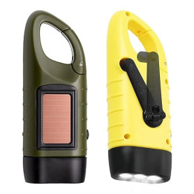 Sporgo Lampe de poche à manivelle LED rechargeable : 2 pièces lampes de poche solaires dynamo avec mousqueton, mini lampe de poc
