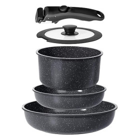 GiPP Set de Casseroles et Poêles en Céramique Antiadhésif, Poignées Détachable adaptée au camping, Sans Produits Toxiques, Compa