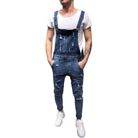 Générique Denim Dungarees Overalls Jeans Salopette Hommes Slim Pantalons
