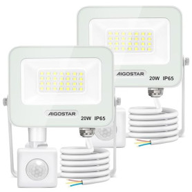 Aigostar 20W Projecteur LED Extérieur avec Détecteur de Mouvement，2 Pièces，1650LM Ultra Mince Spot LED Interieur，Lumière de Sécu