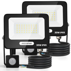 Aigostar 30W Projecteur LED Extérieur avec Détecteur de Mouvement,2 Pièces,2750LM Ultra Mince Spot LED,Lumière de Sécurité Etanc