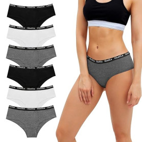 Uizuooy Culotte Femme Coton Doux Sport Elasticité sous-Vêtements Féminins Culotte à mi-Hauteur Multipack Lot de 6