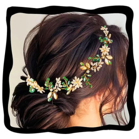 IYOU Cristal De Mariée Cheveux Vigne Vert Strass Mariage Bandeau Feuille Perles Casque Bal de Promo Faire la Fête Accessoires po
