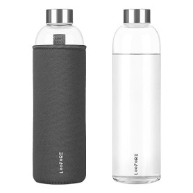 LOOFORE Bouteille en Verre 1 litre 1000 ml 750 ml, Sans BPA, anti-fuite, Gourde Reutilisable en Borosilicate, Bouteille d'eau en