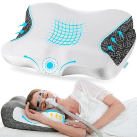 Elviros Oreiller CPAP en Mousse à Mémoire de Forme Hauteur et Fermeté Réglables, Adapté Divers Masques CPAP, Réduit Pression Et