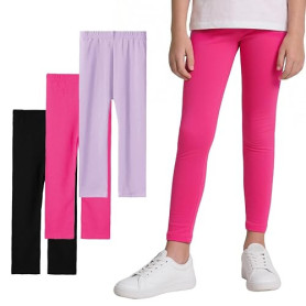 Domueay Fille Leggings Respirant Doux Elastique Pantalons Longs, Lot de 3, Couleur Unies Modal Collants Sport Gymnastique Danse