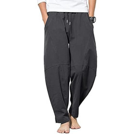 YAOBAOLE Pantalon Homme Lin Et Coton Pantalon Toile Été Pantalons Detente Yoga Léger Regular Taille Elastique