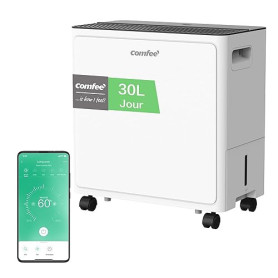 COMFEE' Déshumidificateur Puissant, Absorbe jusqu'à 30L/Jour, Sèche-linge, Mode confort, Réservoir 3L, Minuterie 24H, Idéal pour