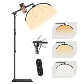 SMOCTAR Lampe Extension de cils Pliable, 70cm Lampe Demi Lune Lampadaire led Avec Support pour Téléphone - Luminosité et Hauteur
