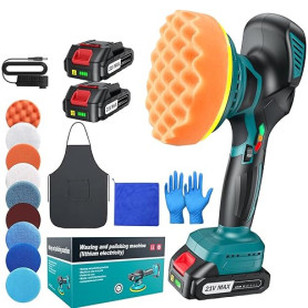 Polisseuse Voiture Sans Fil 150 mm à Double Action avec 2×21V 2000mAh Batteries, 13pcs Kit Polissage Voiture, 6 Vitesses Réglabl