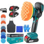Polisseuse Voiture Sans Fil 150 mm à Double Action avec 2×21V 2000mAh Batteries, 13pcs Kit Polissage Voiture, 6 Vitesses Réglabl