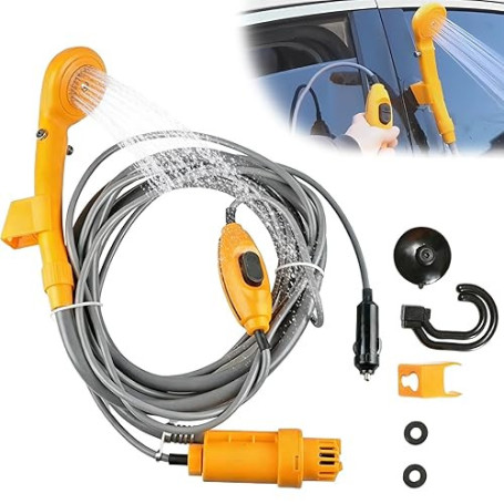 Douche de Camping Portable,Pompe de Douche,Prise Allume-Cigare 12V,Douche de Camping Extérieure avec Pommeau Et Flexible,Kit de