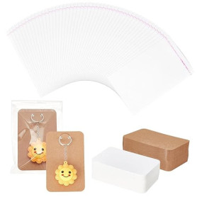 BENECREAT 200PCS Cartes D'Affichage de Porte-Clés, Cartes D'Exposition de Bijoux, 2 Couleur, 12x7.5cm, Blanc et Marron, avec 200