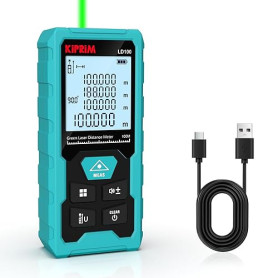Kiprim Télémètre Laser Vert, 100M Appareil de Mesure Numérique avec Batterie USB Type C, Précision ±2 mm, Niveau Électronique, 1