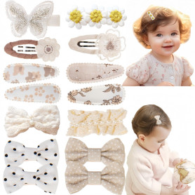 KAQILE - Lot de 14 barrettes à cheveux, nœuds et accessoires pour cheveux en lin, design marguerite - Pour bébé, petite fille et