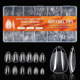 600Pièces Capsule Faux Ongles, Court Almond-Shaped Nails Ongle, 12 Tailles Capsules Americaine Ongles pour Ongles Gel, Kit Ongle