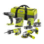 RYOBI - Pack ONE+ 18V 4 outils: Perceuse-visseuse R18DD3-0 Couple max: 50 Nm, Vitesse à vide: - V1: 500 tr/min - V2: 1800 tr/min