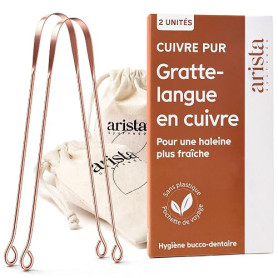 Arista Gratte-Langues, Pack de 2, Gratte Langue Cuivre Ayurveda Contre la Mauvaise Haleine, Racle Langue en Lot de 2, Lave Langu