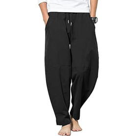 YAOBAOLE Pantalon Homme Lin Et Coton Pantalon Toile Été Pantalons Detente Yoga Léger Regular Taille Elastique