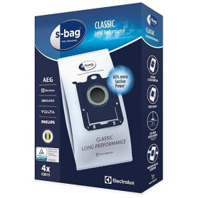 Electrolux E201S Sacs Aspirateur S-Bag Long Performance, Boite de 4 Sacs, 3,5 litres, Powerflow, Système de Fermeture Automatiqu