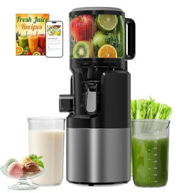 Extracteur de Jus à Froid 400W Slow Juicer, Goulotte XL 152 mm pour Fruits et Légumes Entiers, Haut Rendement, Tamis 3-en-1 pour