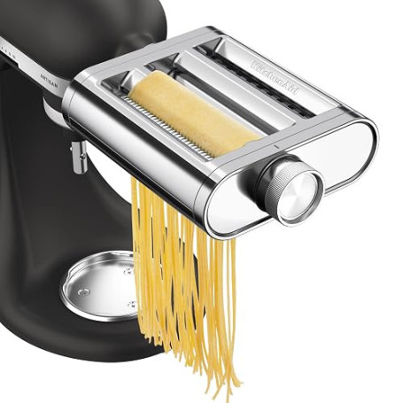 KitchenAid Accessoire Pâtes 3-en-1 Métal, Laminoir, Coupe-Spaghetti et Coupe-Fettuccine, Compatible Robots KitchenAid, Acier Ino