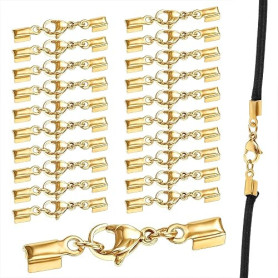 AOZUO Lot de 20 fermoirs de chaîne, en acier inoxydable, dorés, en cuir, pour bracelets, colliers, fabrication de bijoux, bracel