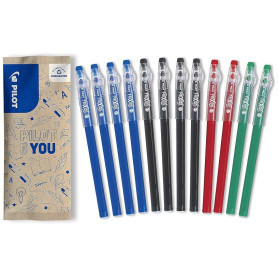 PILOT - 12 Stylos FriXion Ball Stick - Encre Gel Effaçable - 4 Bleus, 4 Noirs, 2 Rouges, 2 Verts - Le FriXion Économique à Point
