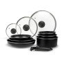 Sitram 713499 Batterie de Cuisine Aluminium 10 Pièces : 3 Poêles Ø20,24,28 cm + 3 Casseroles Ø16,18,20 cm + 3 Couvercles Verre Ø