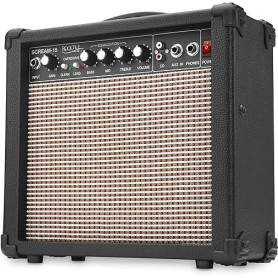 Rocktile Scream 15 Ampli de Guitare Mini Combo - Amplificateur 15 Watts, 2 canaux - Portable, entrée AUX pour MP3/CD, égaliseur