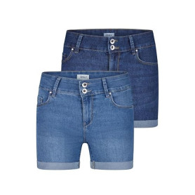 ONLY ONLCARMEN Lot de 2 shorts en jean stretch pour femme - Coupe skinny - Taille moyenne - Basique - Bleu - Noir - Tailles S, M