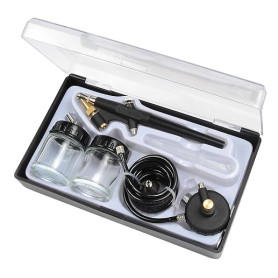 Michelin Kit Aérographe Compact avec Tuyau, 2 Bidons de Peinture, Mallette de Transport Incluse, Pression Maximale 1-2 Bar, Noir