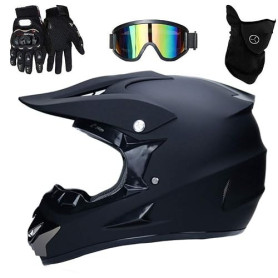 UIGJIOG Casque de Moto pour Enfant Motocross Cross Off-Road D. O. T Homologué Noir Adulte Casque Cross avec Gants/Lunettes/Masqu