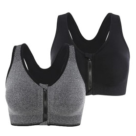 Leezepro Soutien-Gorge de Sport Post-opératoire Brassière Femme Zippée Avant Zipper Lingerie avec Coussinets Amovibles Push Up C