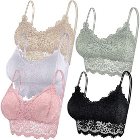 Duufin 5 Pièces Bralette en Dentelle avec Coussinets Amovibles Bralette pour Femme et Fille, 5 Couleurs