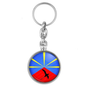 BADGMANIA | Porte clés Métal Ile de la Réunion 974 Paille en Queue | Drapeau Réunionais | Logo 33mm 2 faces