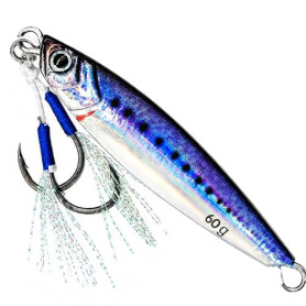 Jig Pêche Mer Sardine 20/40/60 g – Leurre Métallique pour Bord, Bateau et Shore Jigging avec Double Assist Hook