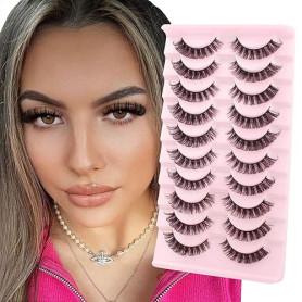 Parriparri Faux Cils Volume Russe Naturel 10 Paires Russian False Eyelashes | 3D Russian Lashes, Curly Cils fourrure Mink, Léger