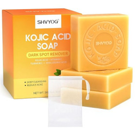 Savon à L'acide Kojique, Savon au Curcuma, VC Savonnette pour Eliminer Points Noirs, Acné et Taches Foncées, Doux pour l'Hydrata