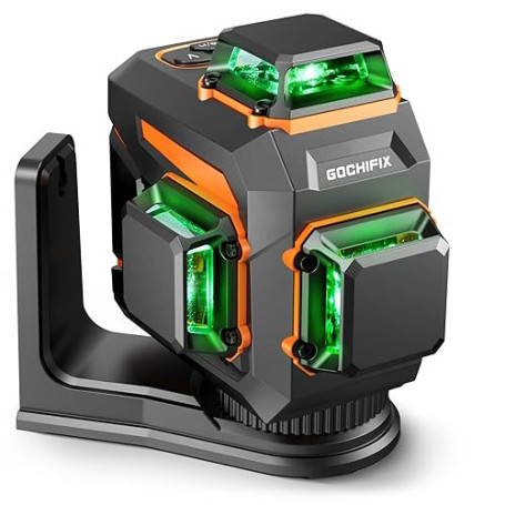 GOCHIFIX Niveau laser vert 3D le nivellement de précision automatique 3x360 12 lignes avec tube laser Sharp 520 Batterie recharg