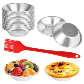XCRPRT Moule Pasteis De Nata, Lot de 20 moules à tartelettes en aluminium - Avec pinceau en silicone - Réutilisables - Pour pudd